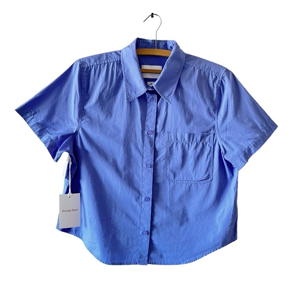 Aritzia Sunday Best Eliza Cropped Blouse Blue Size M - Picture 2 of 3